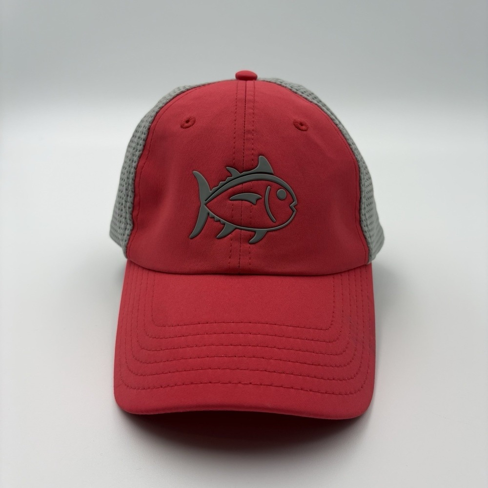 Southern Tide T3 Hat Mens One Size Gray Red Performance Fish Hook Loop Cap